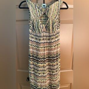 M Missoni Sleeveless Cutout Dress in Green, Tan, Cream, Black